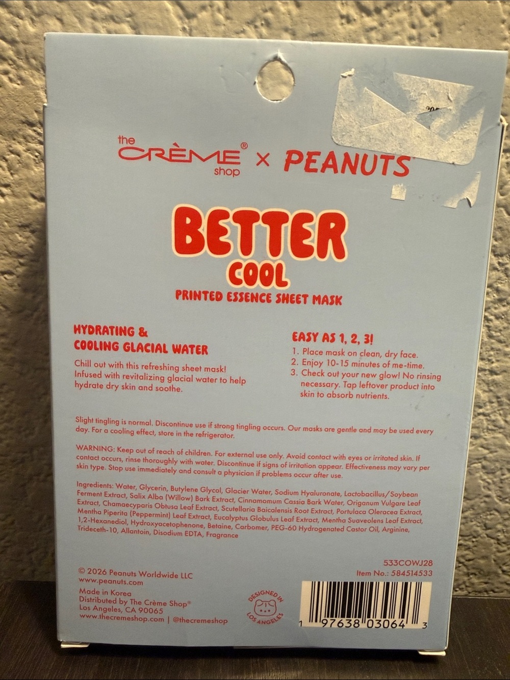 The Crème Shop x Peanuts "Better Cool" Snoopy Sheet Mask - Light Blue & Red - Picture 2 of 3